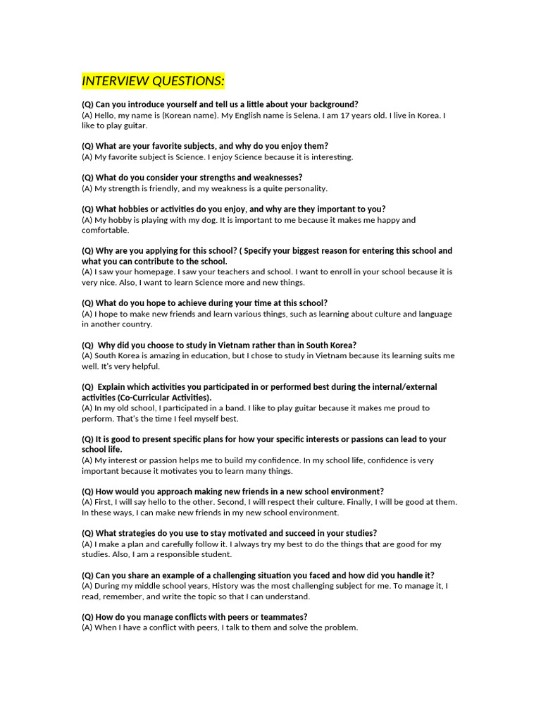 Interview Questions | PDF | Psychology | Behavioural Sciences