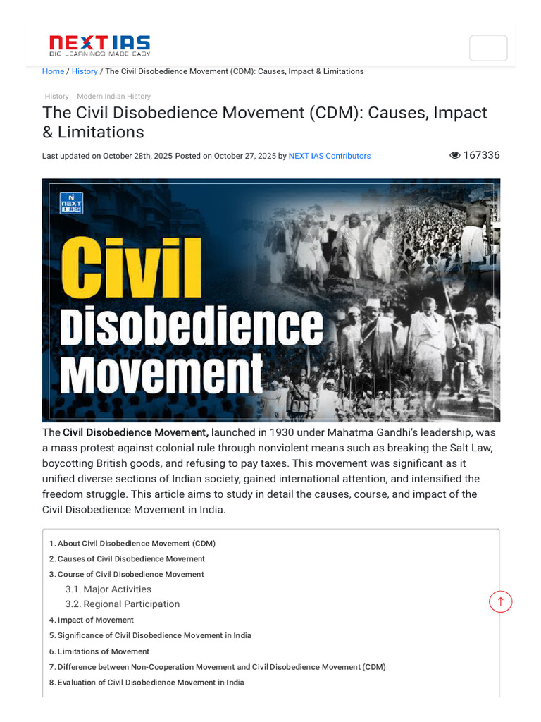 Civil Disobedience Movement | PDF | Mahatma Gandhi | Civil Disobedience