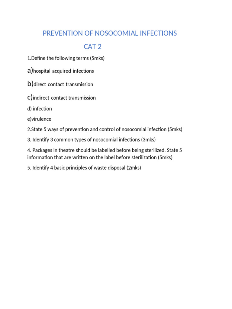 Prevention of Nosocomial Infections | PDF