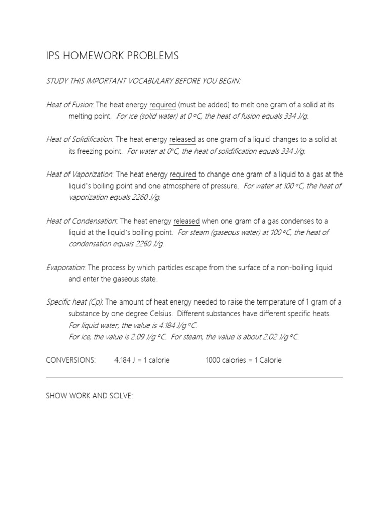 Ips Homework Problems | PDF | Heat | Freezing