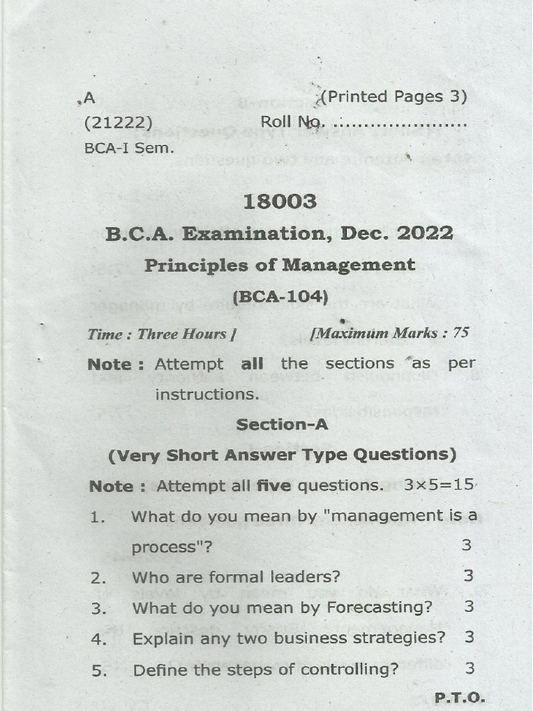 BCA-104 Principles of Management | PDF