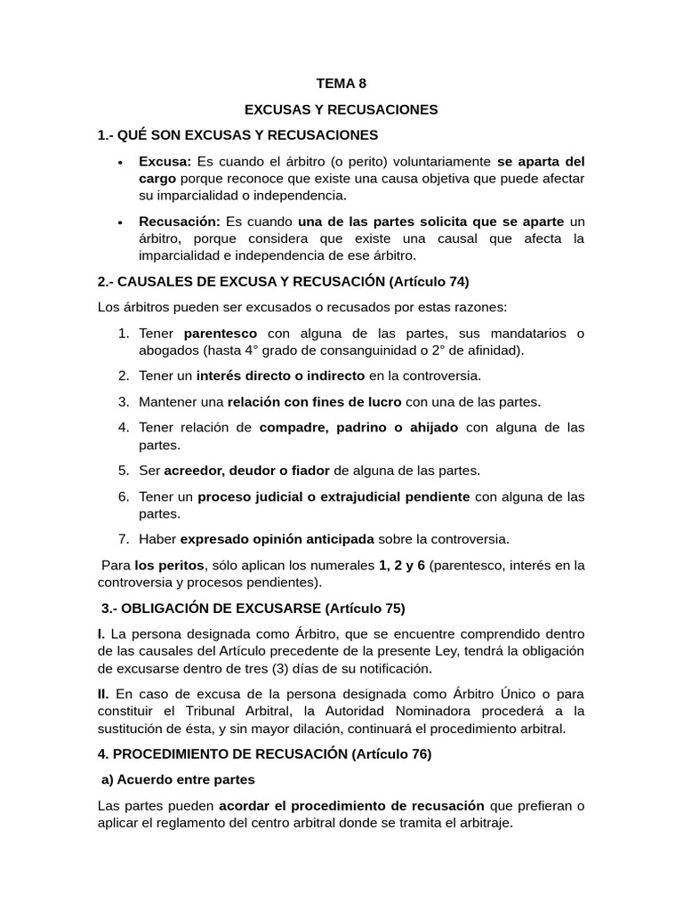 Tema 8 Excusas y Recusaciones | PDF | Arbitraje | Judicaturas