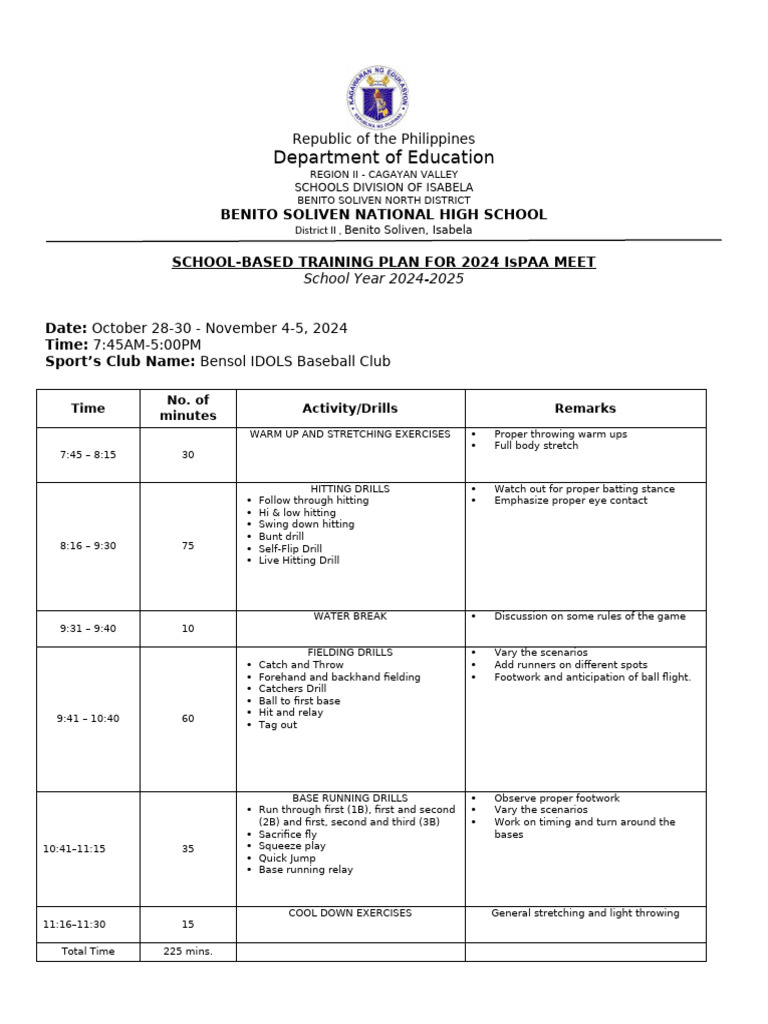 School-based Training Plan ISPAA 24 | PDF | Batting (Baseball ...