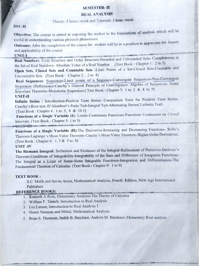 2nd Sem Maths Real Analysis | PDF