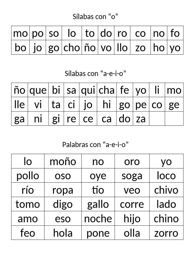 Sílabas, Palabras y Enunciados Con Aeio | PDF
