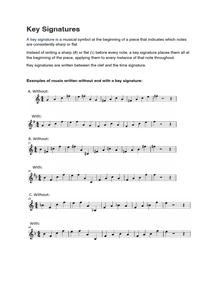 Inroduction to Music Theory - Key Signatures | PDF