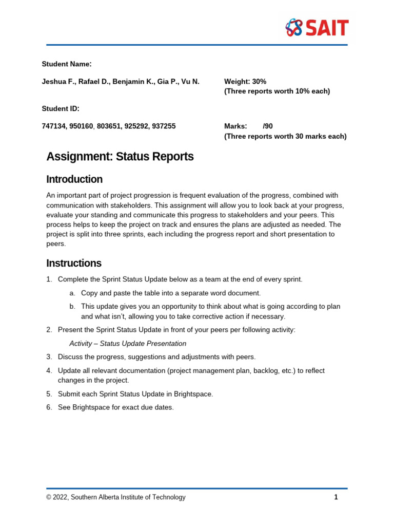 Assignment Status Reports Sprint 1 | PDF | Android (Operating System) | Ios