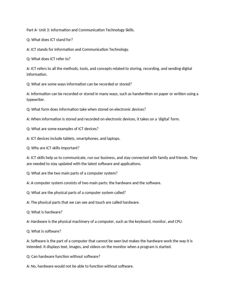 Part A - Unit 3-Ict Skills | PDF | Operating System | Bios