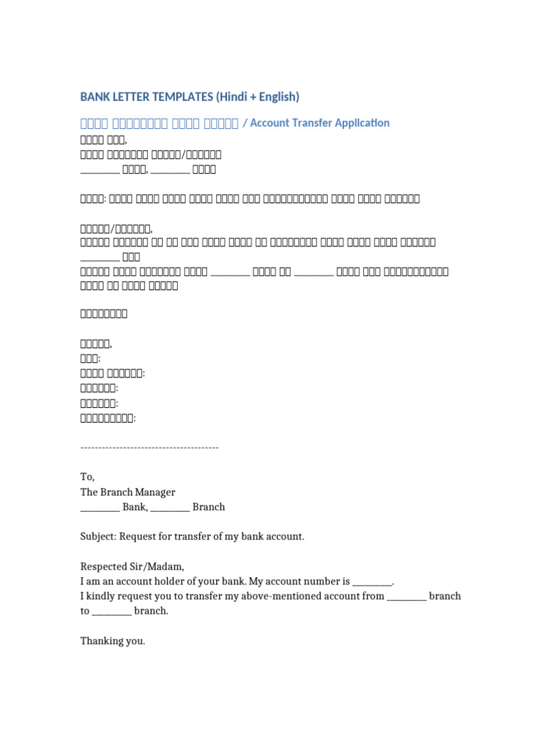 Bank Letter Templates Bilingual | PDF