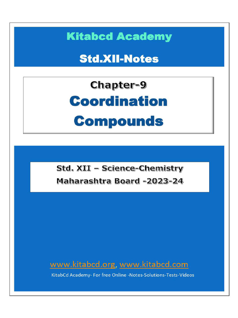 Ch9 Cl 12 Kitabcd MSB Chem Notes (s) | PDF | Coordination Complex | Ligand