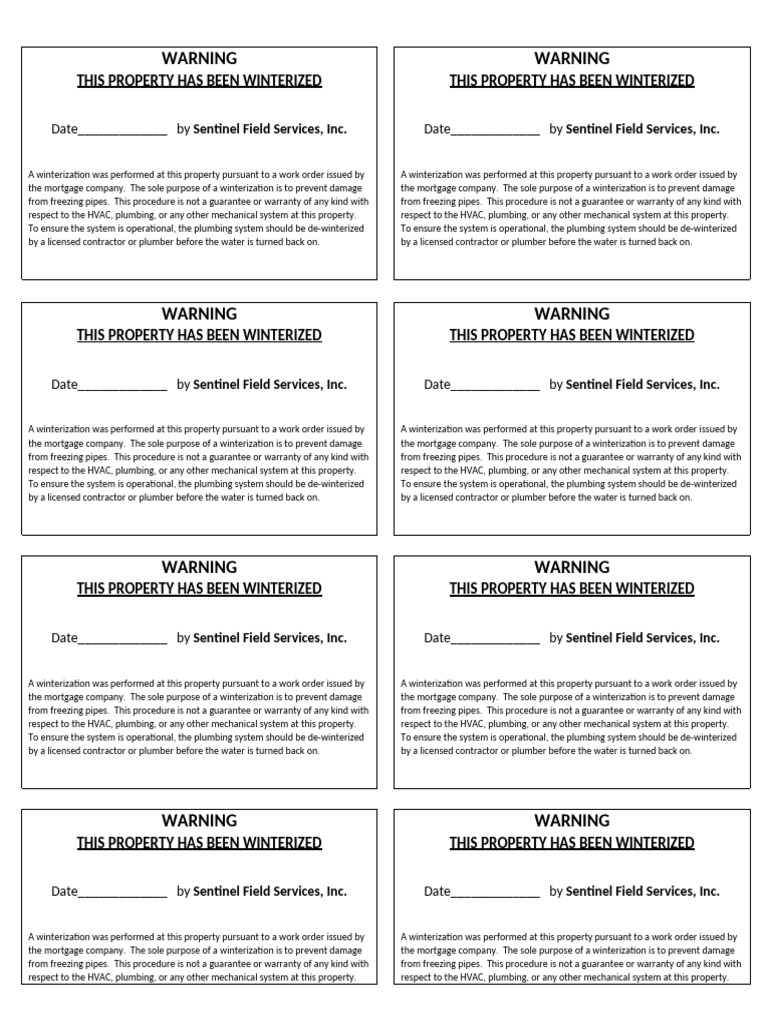 Winterization Warning Labels | PDF | Plumbing | Home