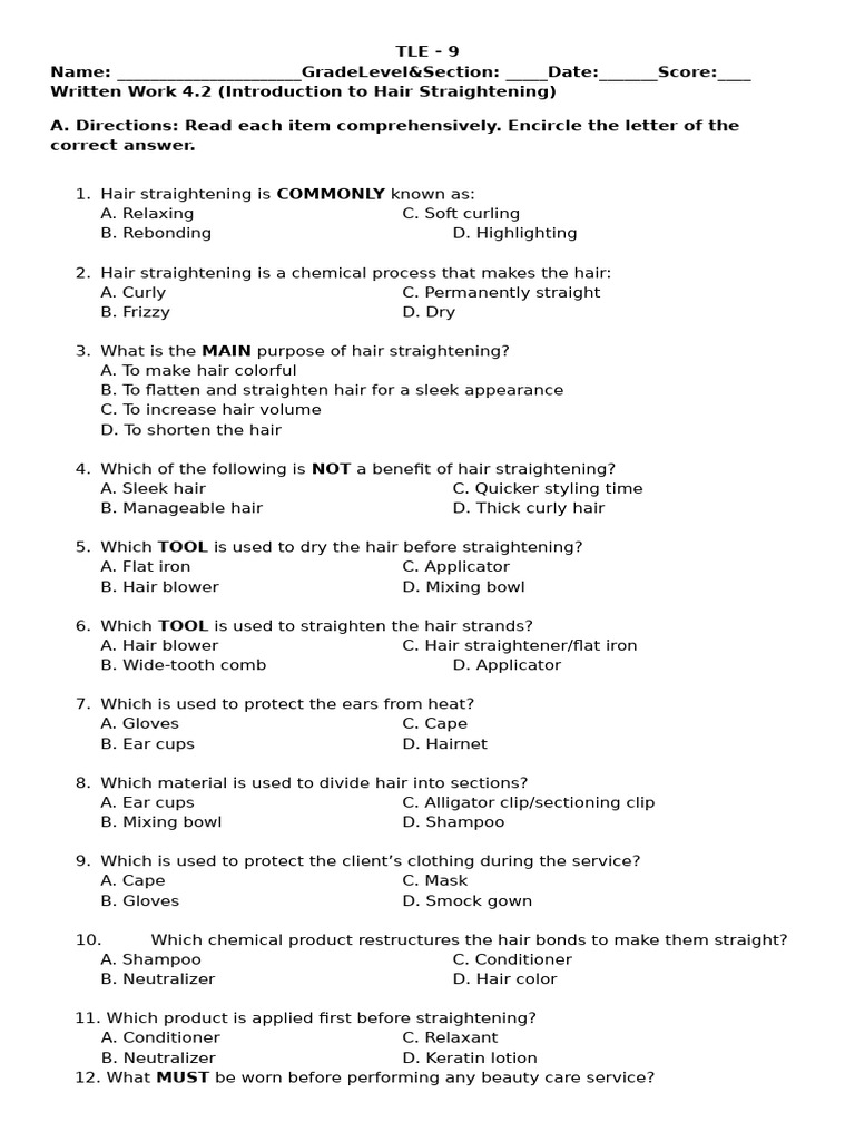 Grade 9 - Written Work 4.2 - Answer Key | PDF | Human Hair | Hair
