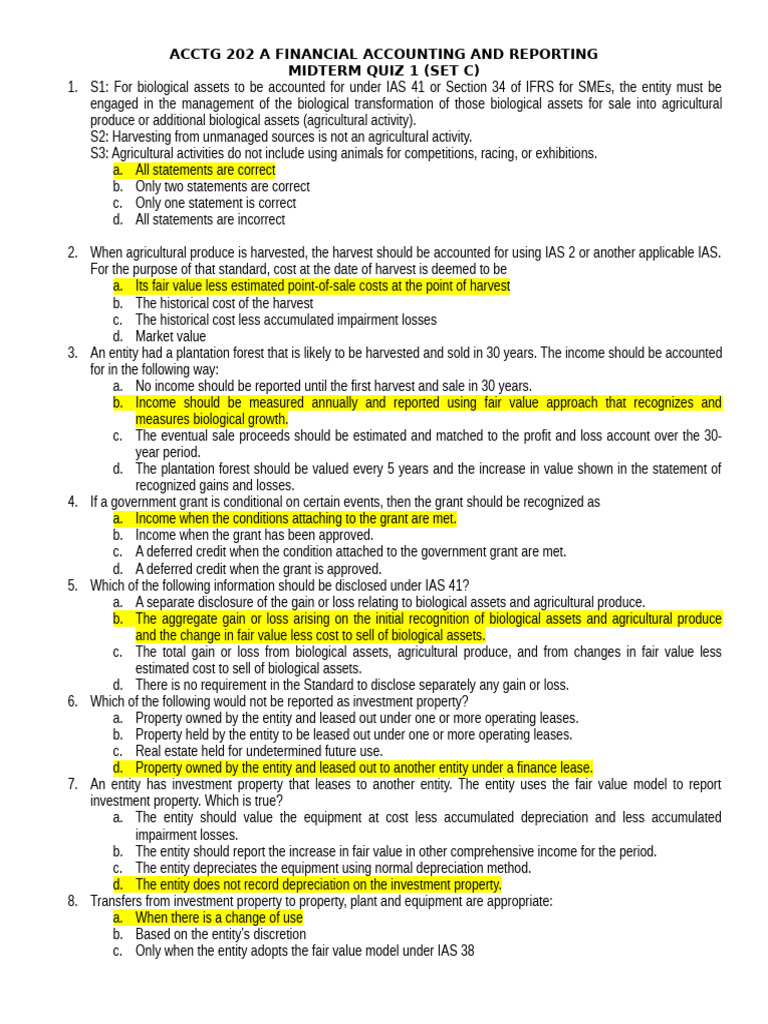 Acctg 202 A MT Quiz 1 As 4 With Solutions | PDF | Fair Value | Real ...