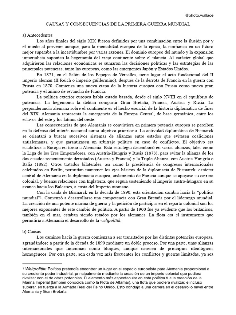 Causas y Consecuencias de La Primera Guerra Mundial | PDF | Primera ...