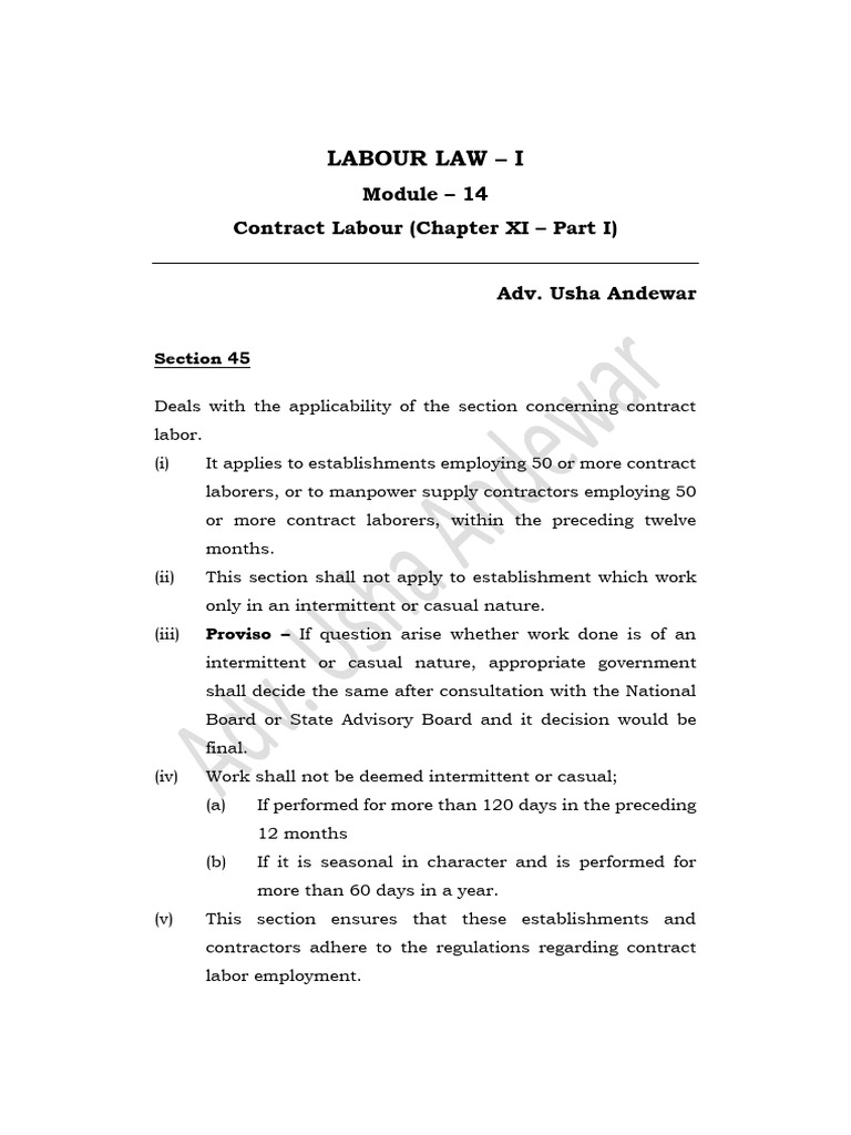 Labour Law I - Module 14 - Contract Labour | PDF | Employment | License
