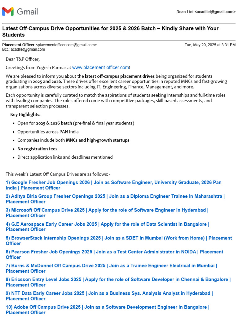 Gmail - Latest Off-Campus Drive Opportunities For 2025 & 2026 Batch ...