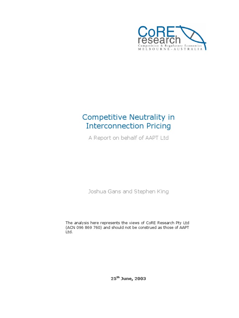 Competitive Neutrality in Interconnection Pricing: A Report On Behalf ...