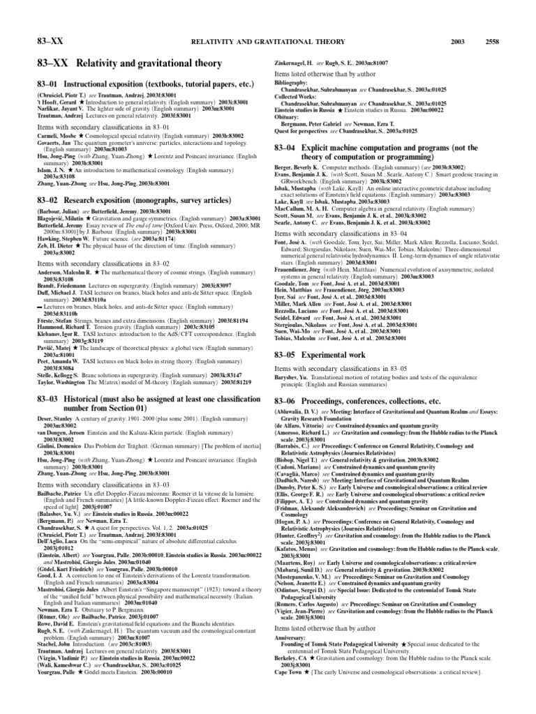 83-XX Relativity and Gravitational Theory | PDF | General Relativity ...