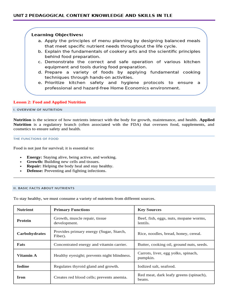 UNIT 2 Lesson 2 Food and Applied Nutrition | PDF | Food Preservation ...