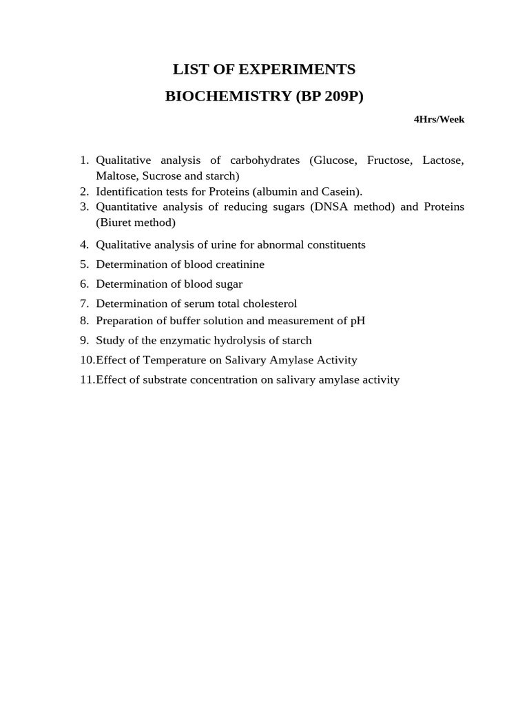 List of Experiment Biochemstry | PDF | Biochemistry | Chemistry