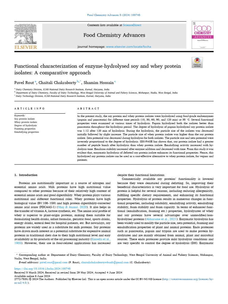 Functional Characterization of Enzyme-Hydrolysed Soy and Whey Protein ...