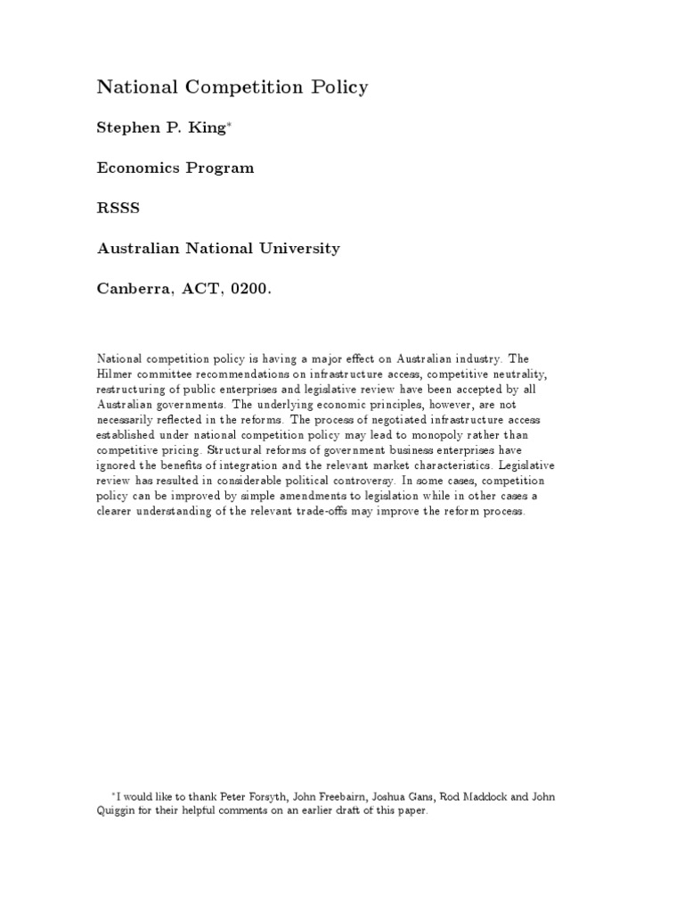 Impact of National Competition Policy in Australia | PDF | Monopoly ...