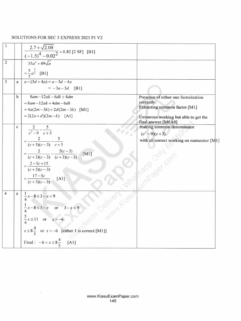 Bartley Secondary 3 Express E Math 2023 SOLUTIONS | PDF | Mathematics ...