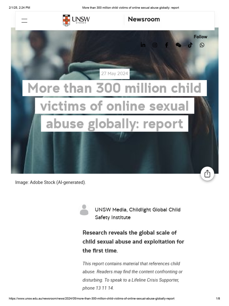 UNSW - More Than 300 Million Child Victims of Online Sexual Abuse ...