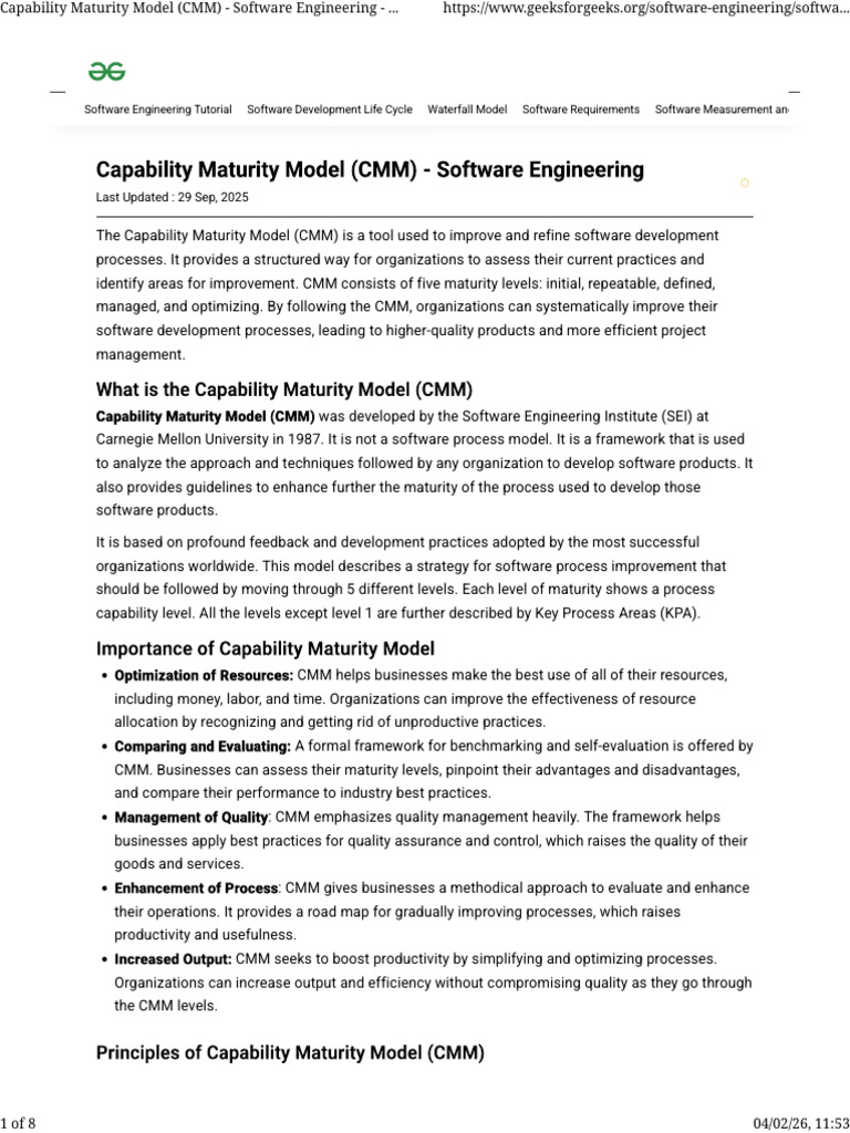 Capability Maturity Model (CMM) - Software Engineering - GeeksforGeeks ...