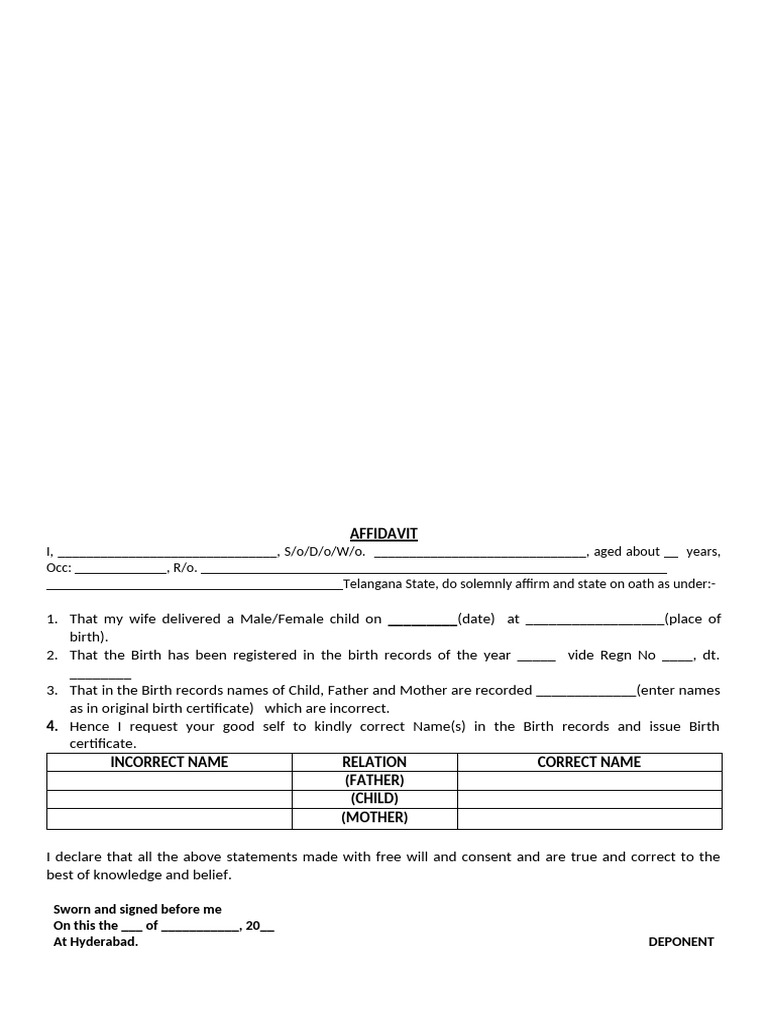 Birth Correction Affidavit | PDF