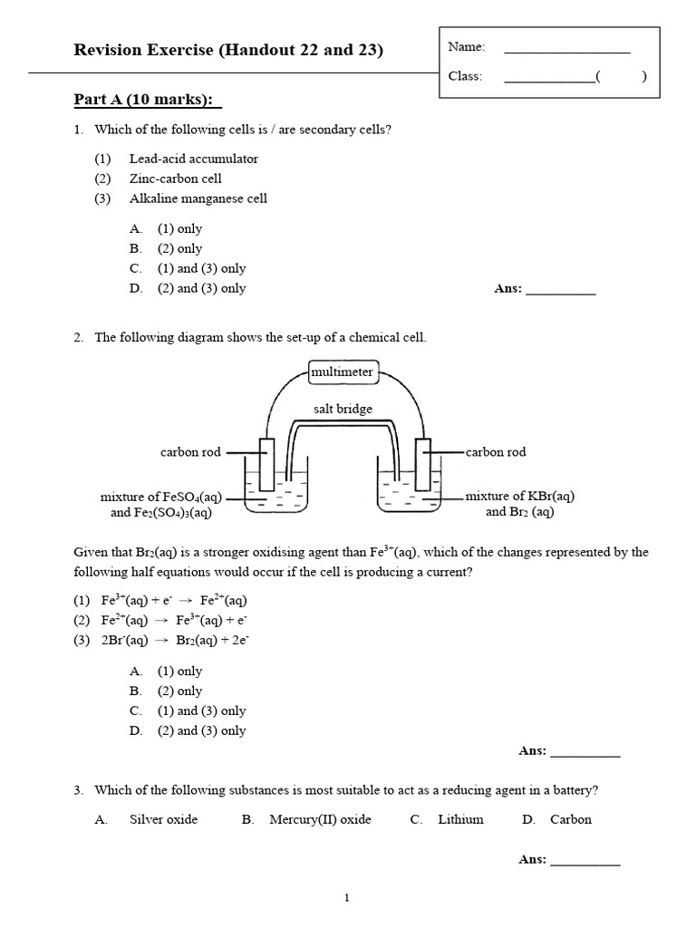 Handout 22 and 23 Exercise | PDF | Electrode | Redox