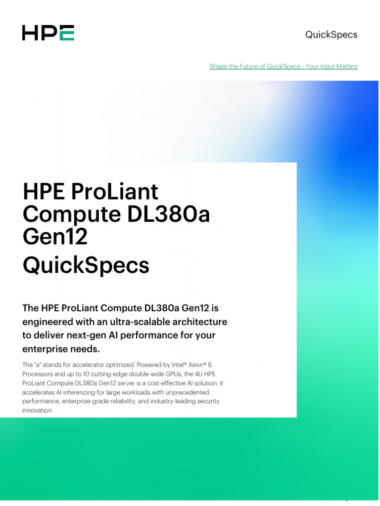HPE ProLiant Compute DL380a Gen12 QuickSpecs-A00047453enw | PDF ...