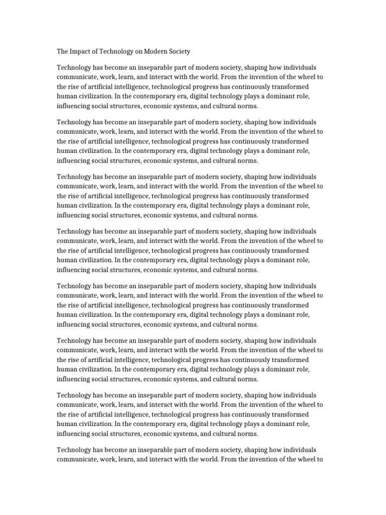 Essay 1 The Impact of Technology On Modern Society | PDF | Society ...