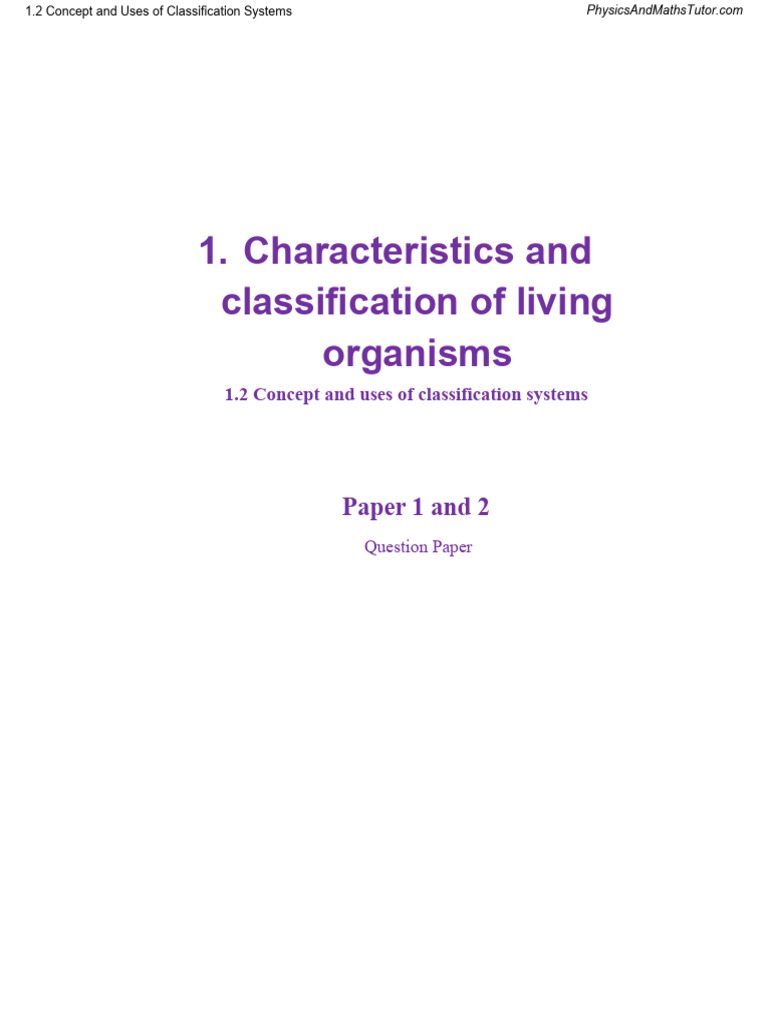 1.2 Concept and Uses of Classification Systems MCQ QP | PDF