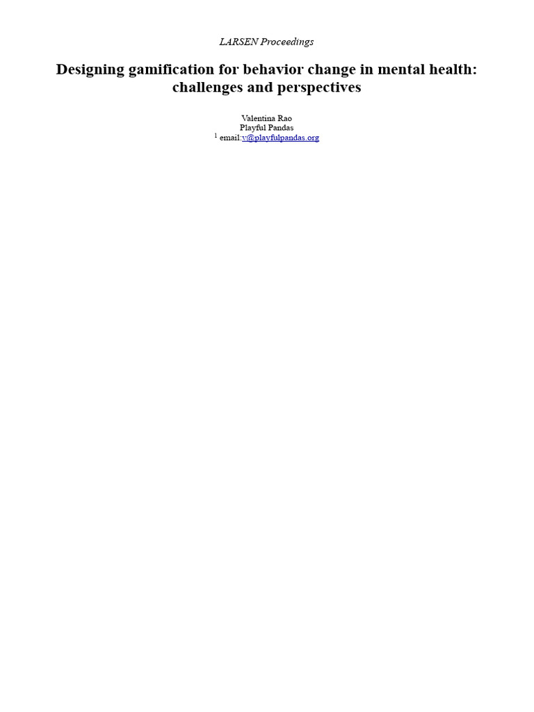 Gamification For Behavior Change | PDF | Affect (Psychology) | Psychology