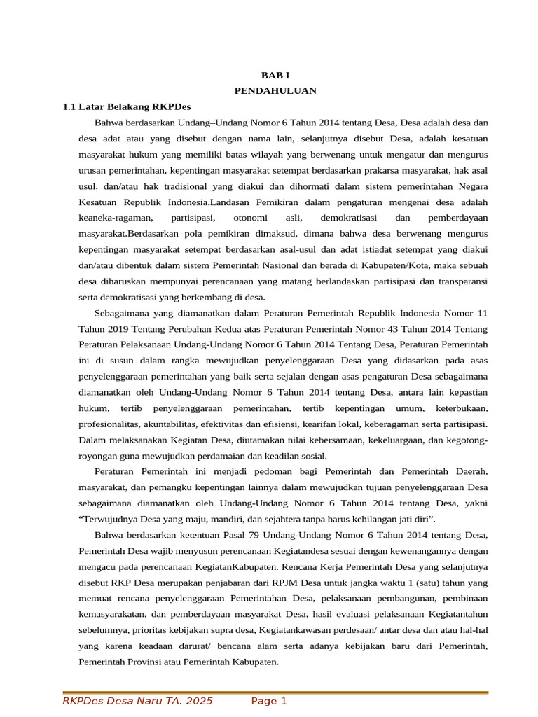 Rkpdes 2025 Bab 1 - Bab V Ok | PDF