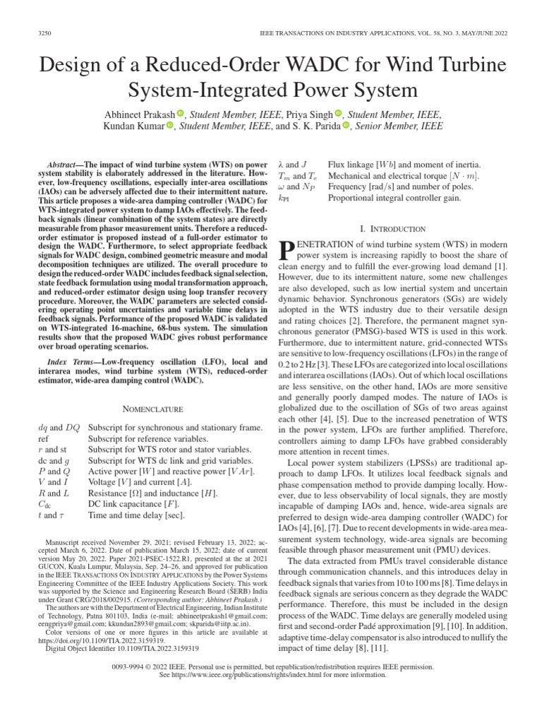 2.design of A Reduced-Order WADC For Wind Turbine System-Integrated ...