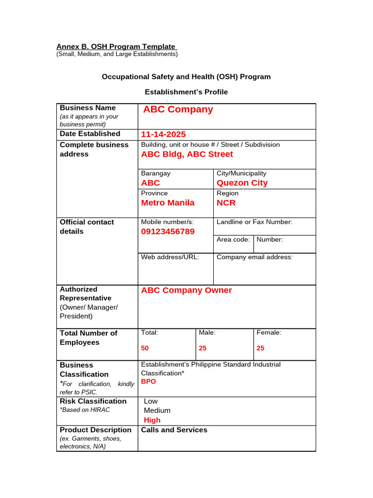OSH Program - SML (11-14-2025) | PDF | Occupational Safety And Health ...