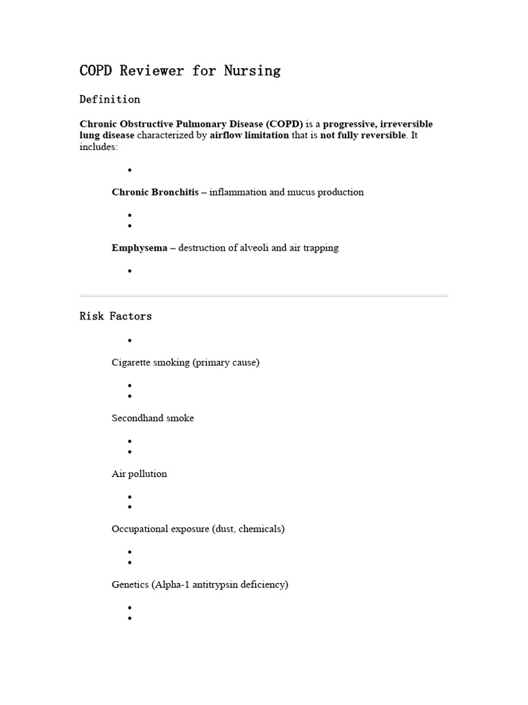 COPD Reviewer For Nursing | PDF | Bronchitis | Chronic Obstructive ...
