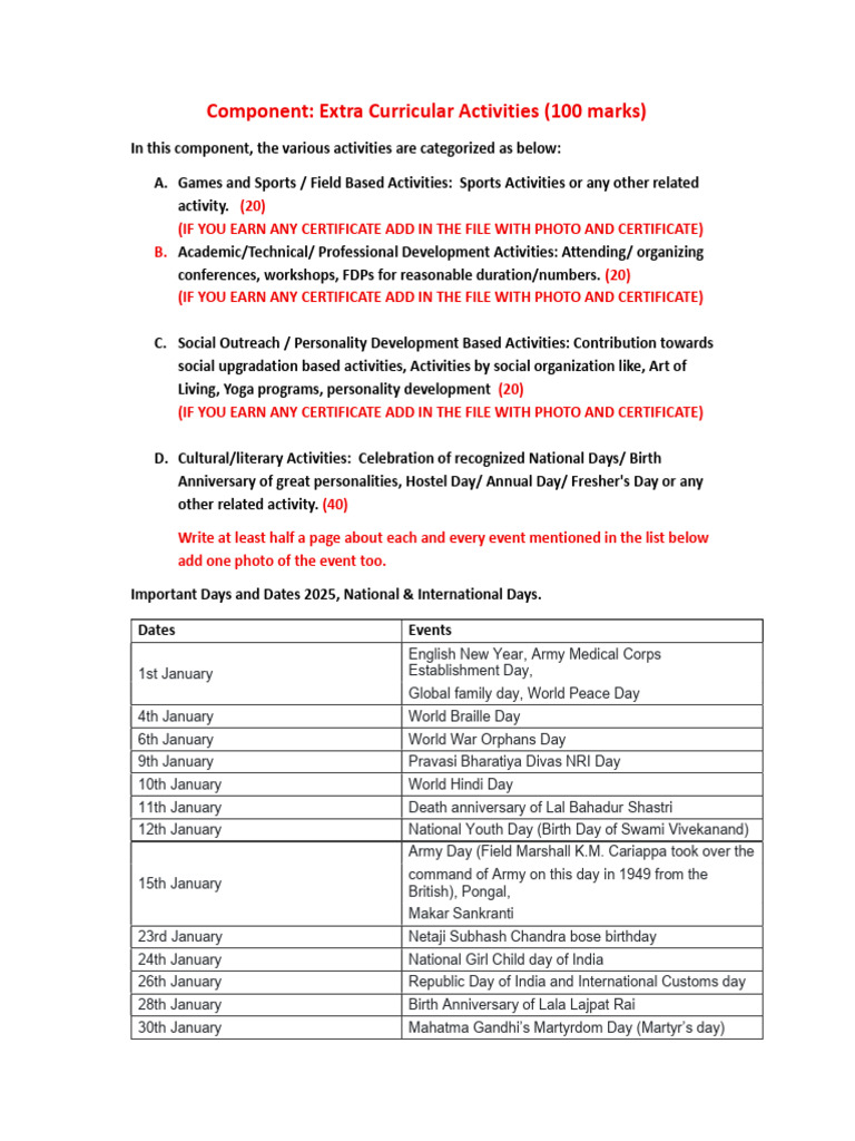 Extra Curricular Activities | PDF