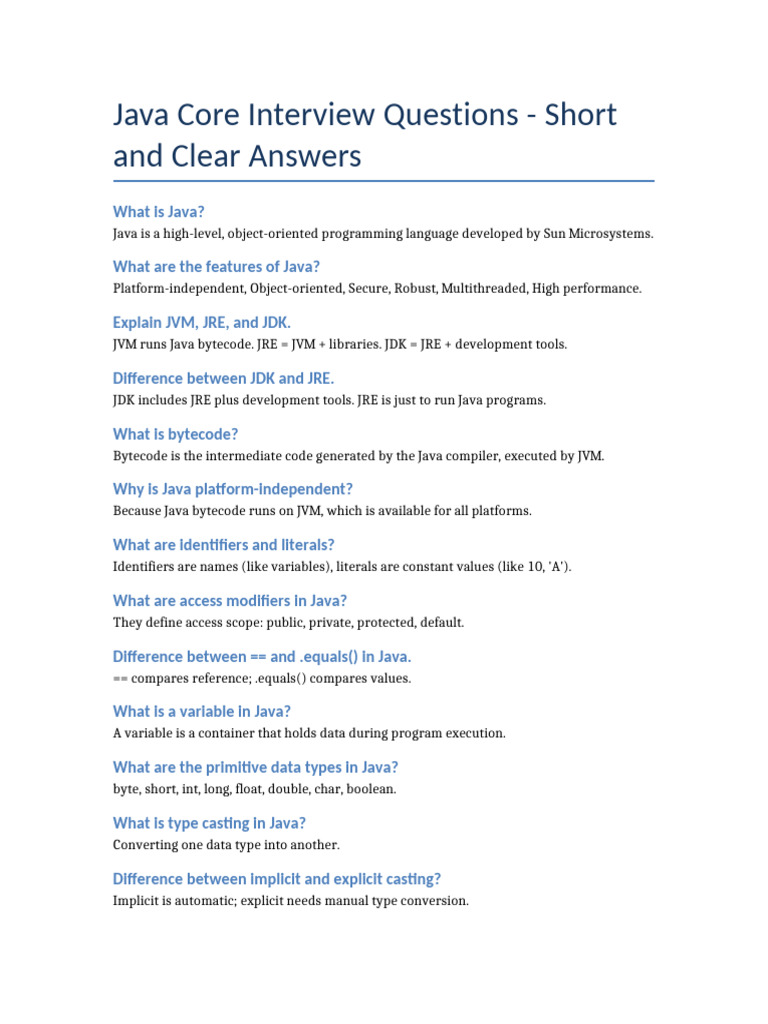 Java Core Interview Answers Part1 | PDF
