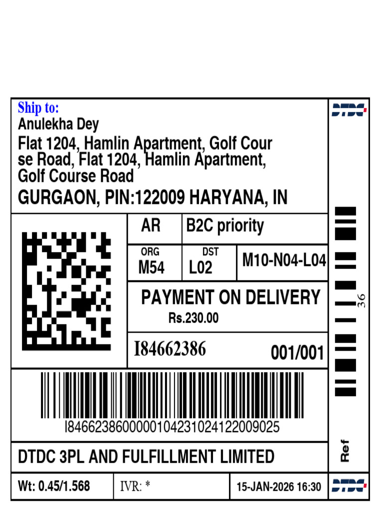 I84662386 DTDC Label | PDF
