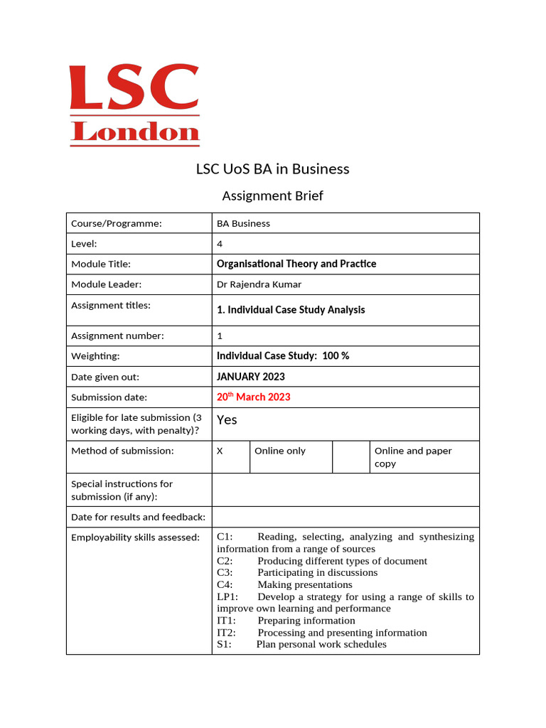 UoS L4 T3 OTP Assignment Janaury 2023 | PDF | Educational Assessment ...