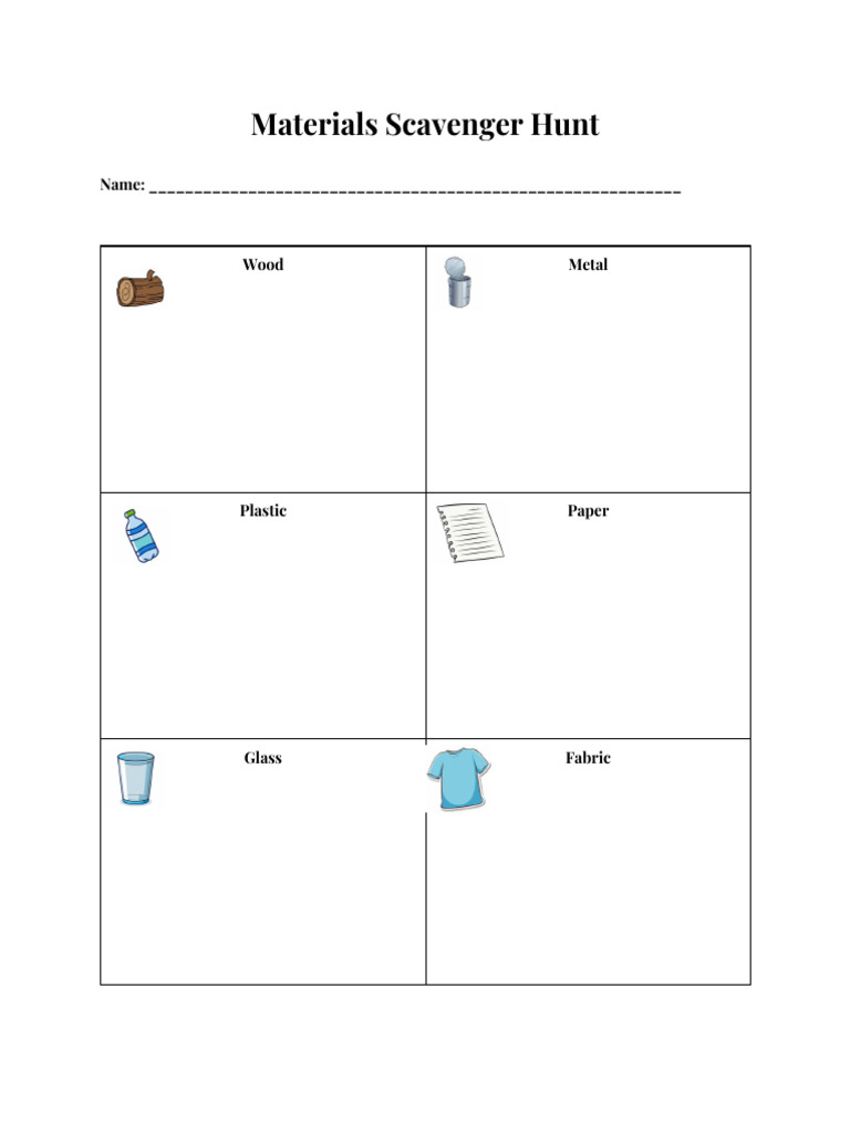 Materials Scavenger Hunt Year 1 and 2 | PDF