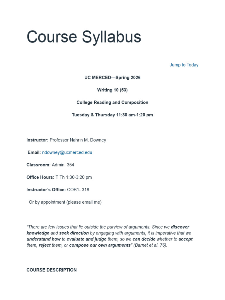 Course Syllabus For Writing 10 UC Merced | PDF | Critical Thinking ...
