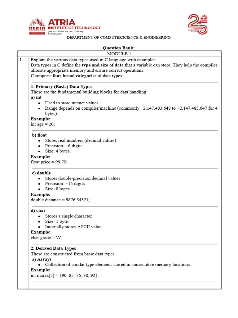 Module 1 & 2 Solution IA1 | PDF | Data Type | Computer Program