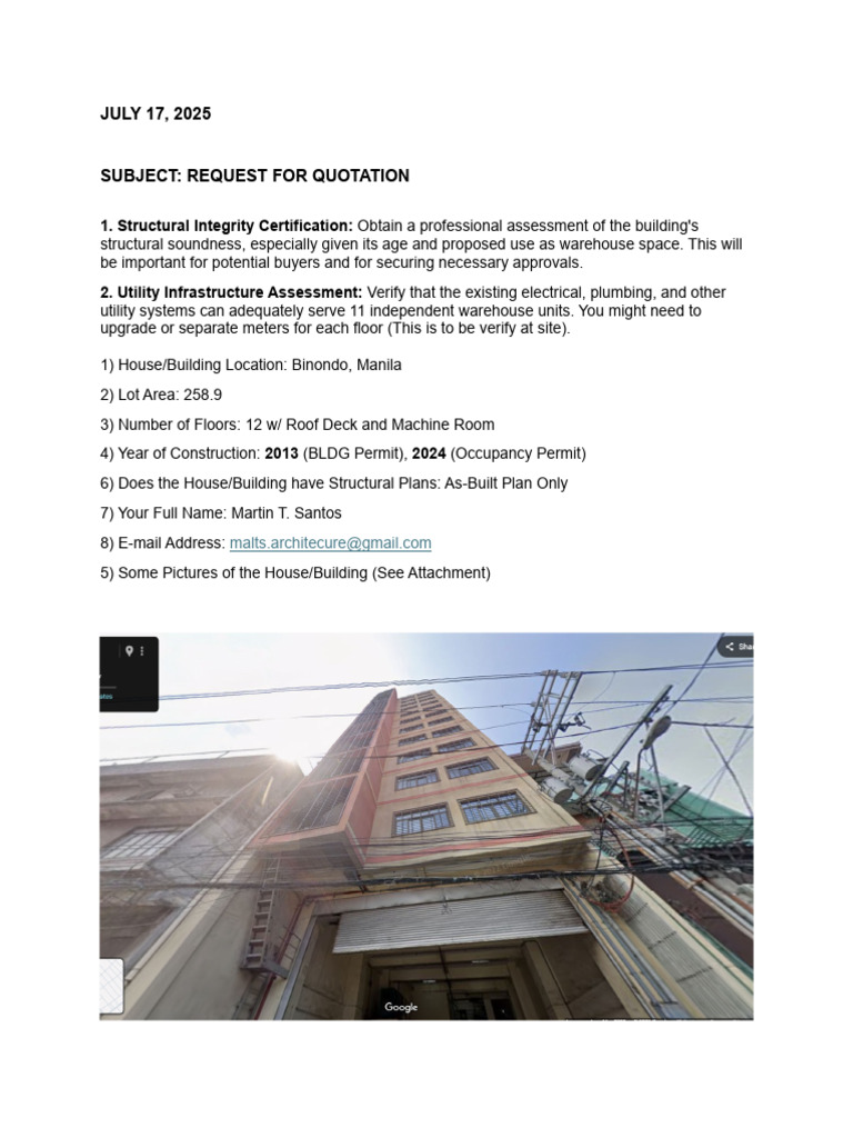 12 Storey Warehouse Request for Quotation | PDF