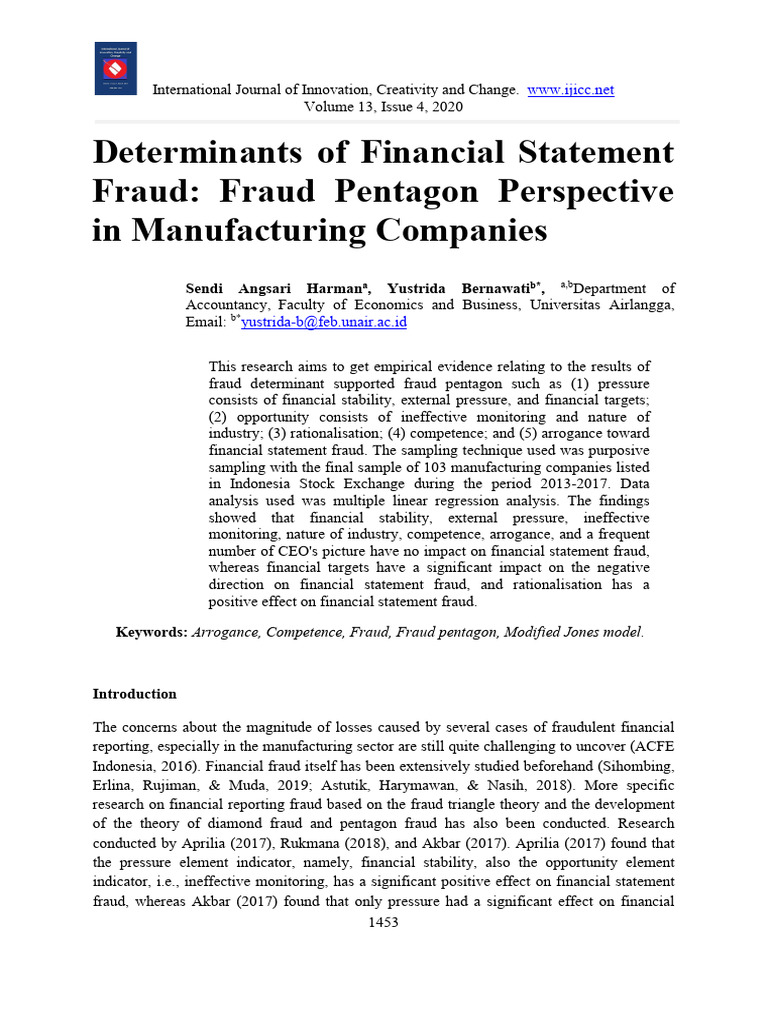 Determinants of Financial Statement Fraud - Fraud Pentagon Perspective ...