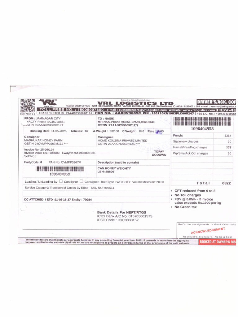 Freight VRL(Paid6822) May | PDF