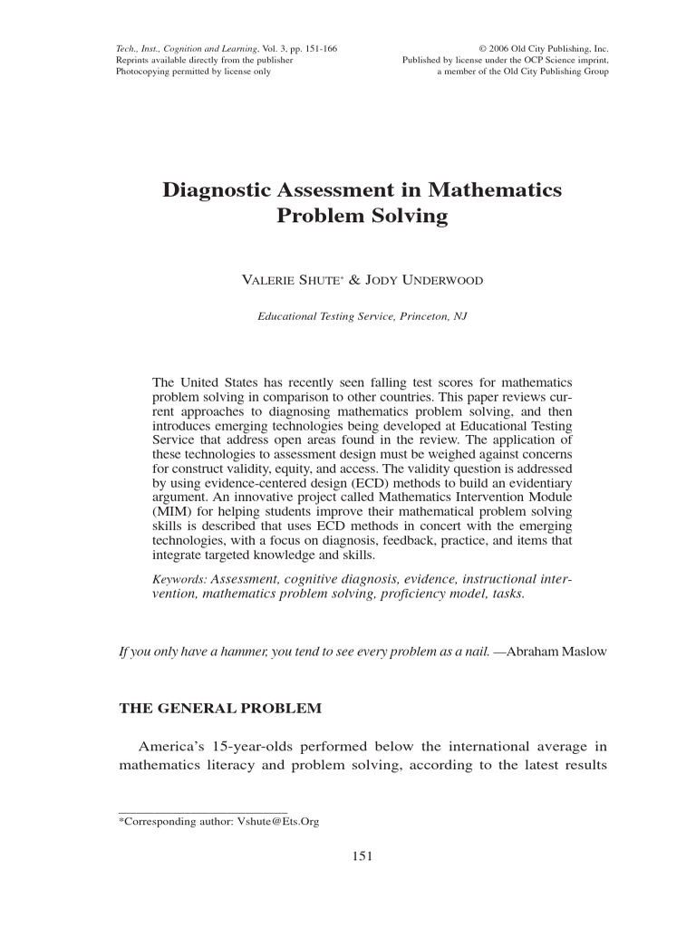 Diagnostic Assessment in Mathematics Pro | PDF | Educational Assessment ...